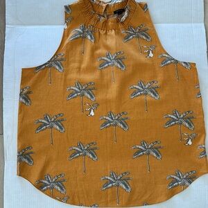 Women’s Mustard Palm Tree Print Sleeveless Top
